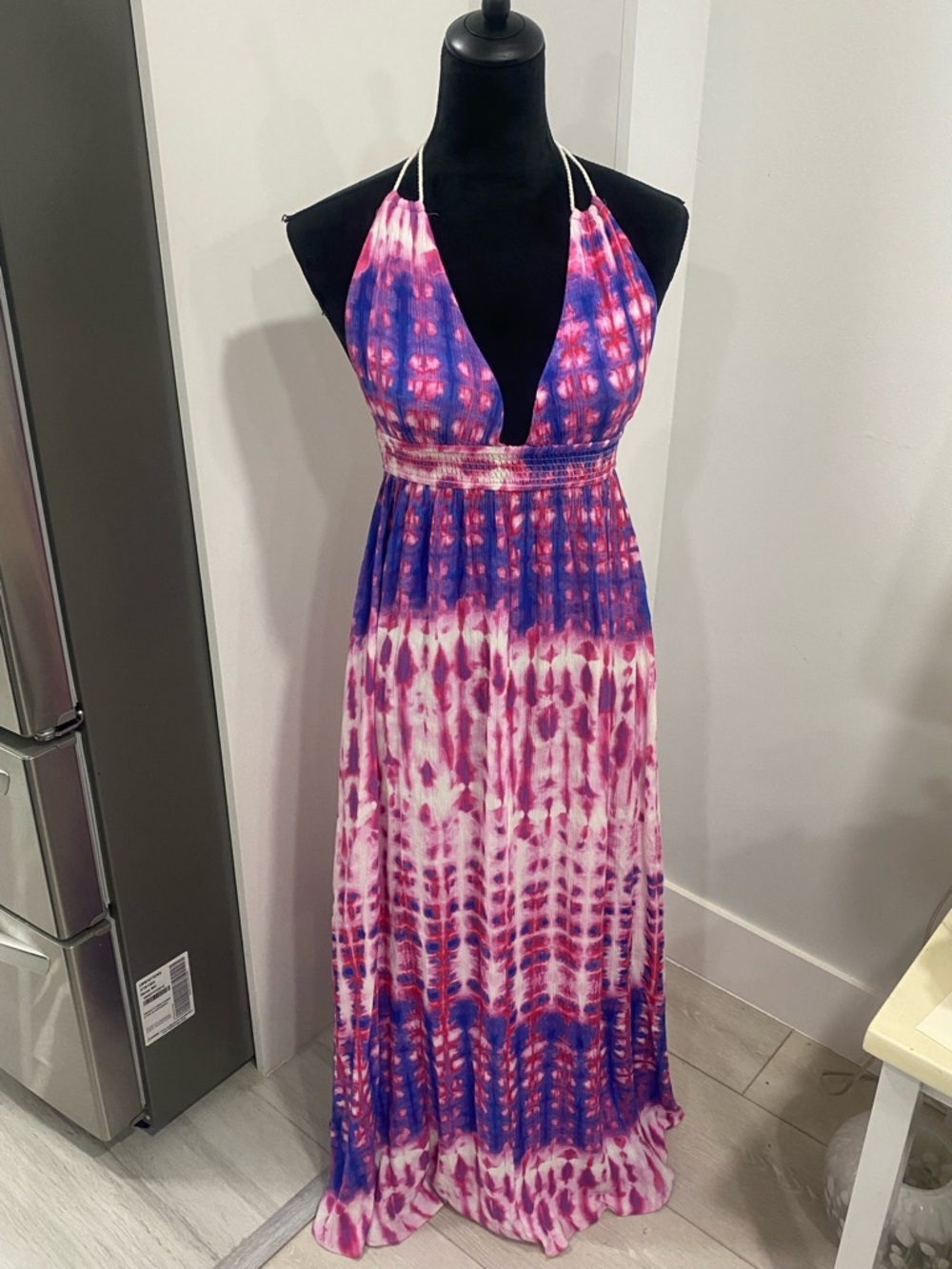 Forever 21 Pink and Purple Tie-Dye Backless Halter Maxi Dress